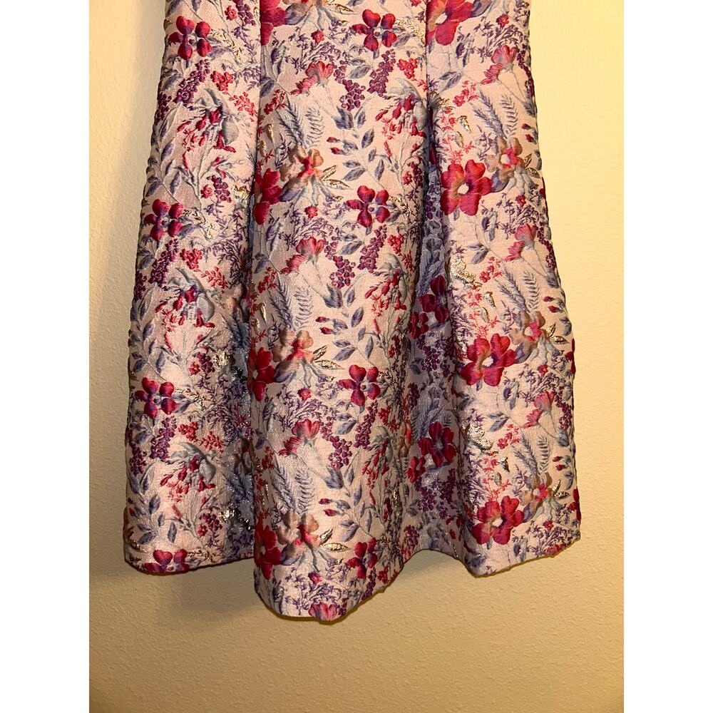 Aidan Mattox Floral Jacquard Dress 2 Pink Lilac Metallic Fit Flare Pockets Prom - Picture 7 of 13
